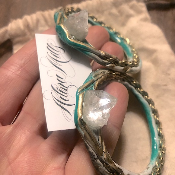 SOLD - ADINA MILLS Quartz and Gold Chain Doorknocker Earrings - for pierced ears - Picture 5 of 5